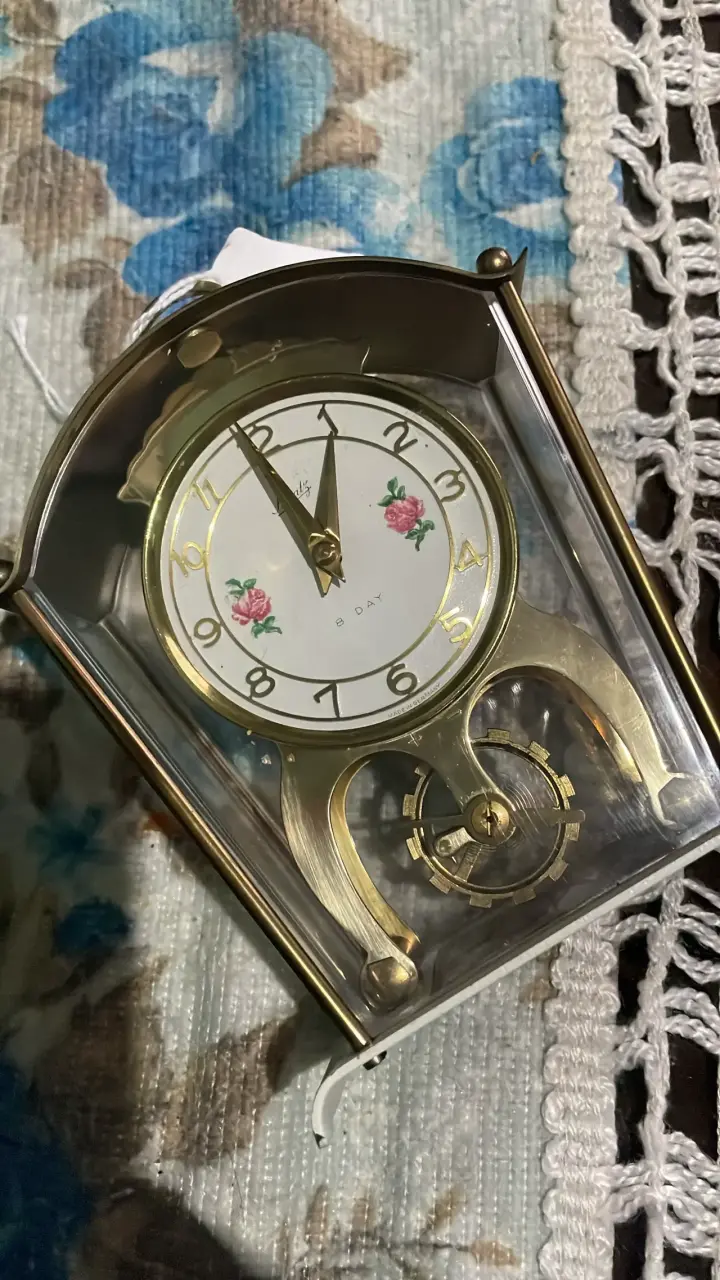 Reloj 8 días de sobremesa vintage con flores alema - 1