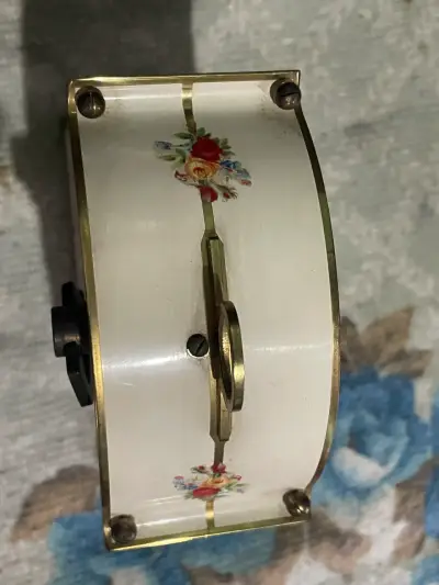 Reloj 8 días de sobremesa vintage con flores alema - miniatura 3
