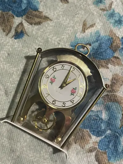 Reloj 8 días de sobremesa vintage con flores alema - miniatura 5