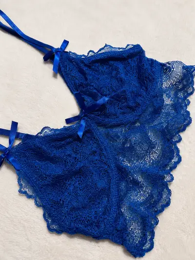 Conjunto de lencería azul de encaje talla S - miniatura 4