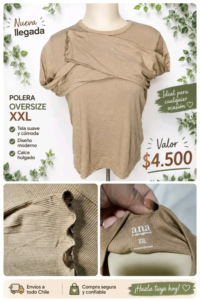 Polera Oversize XXL Beige Cómoda
