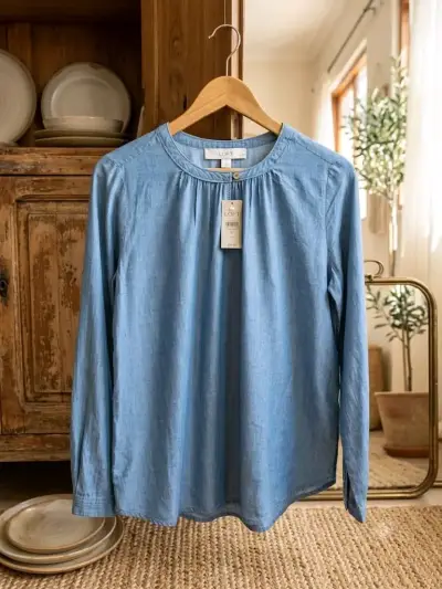 Blusa azul de mezclilla Loft con detalle de botón - miniatura 1