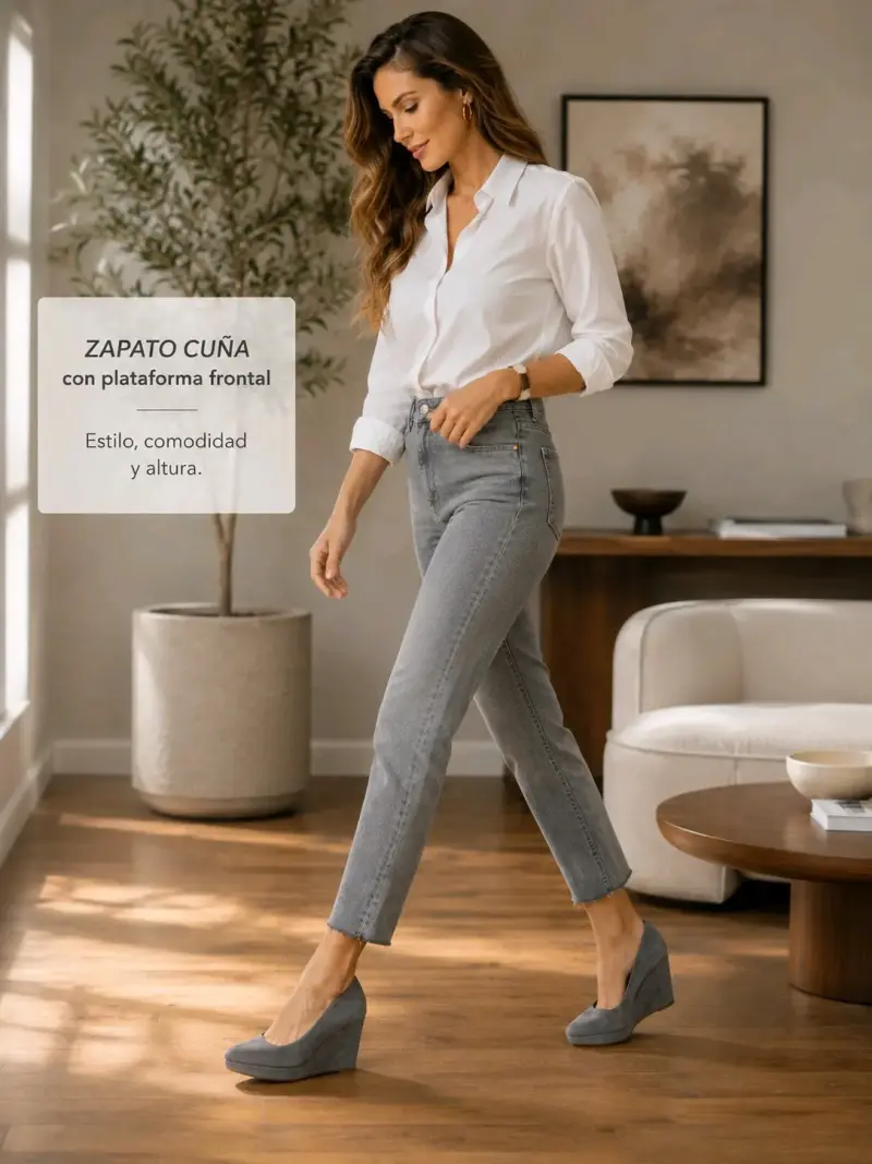 Zapatos de cuña grises con plataforma frontal - 4