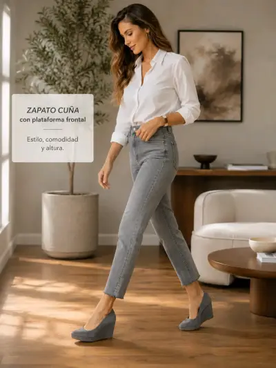 Zapatos de cuña grises con plataforma frontal - miniatura 4