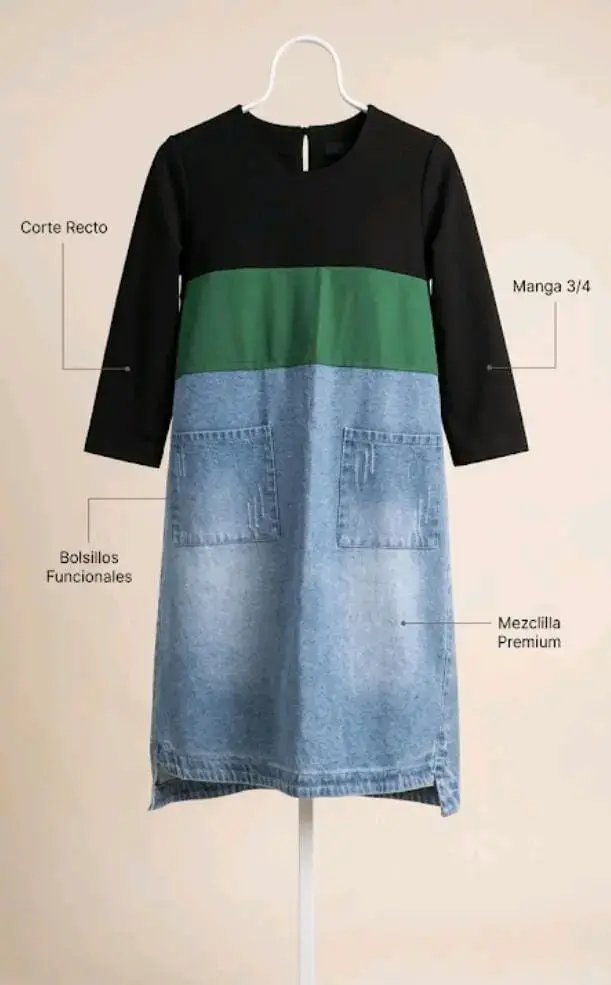 Vestido casual con bolsillos de mezclilla