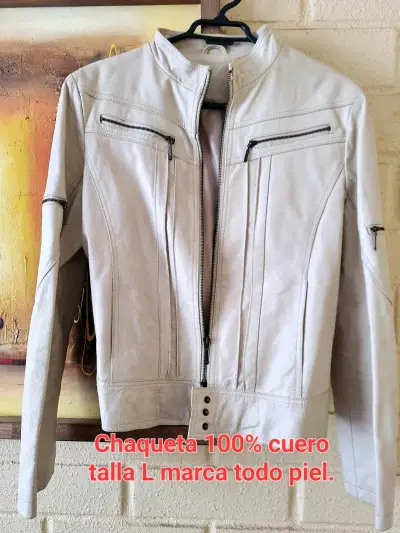 Chaqueta de cuero beige talla L marca Todo Piel - miniatura 1