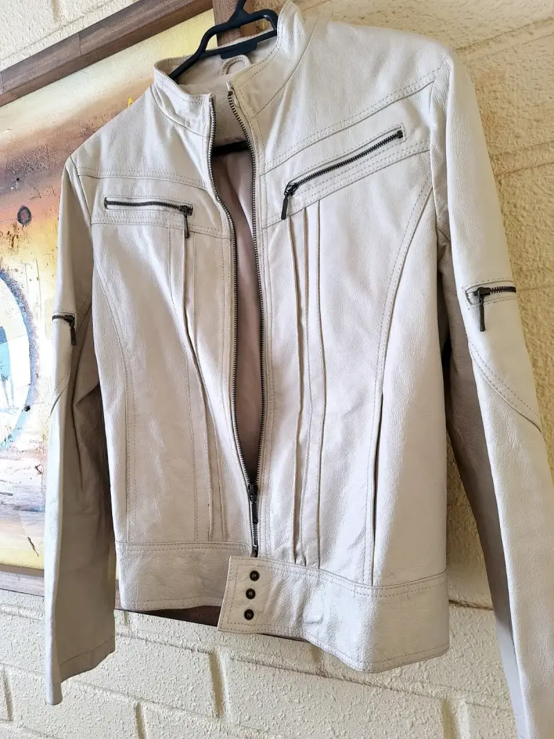 Chaqueta de cuero beige talla L marca Todo Piel - 3