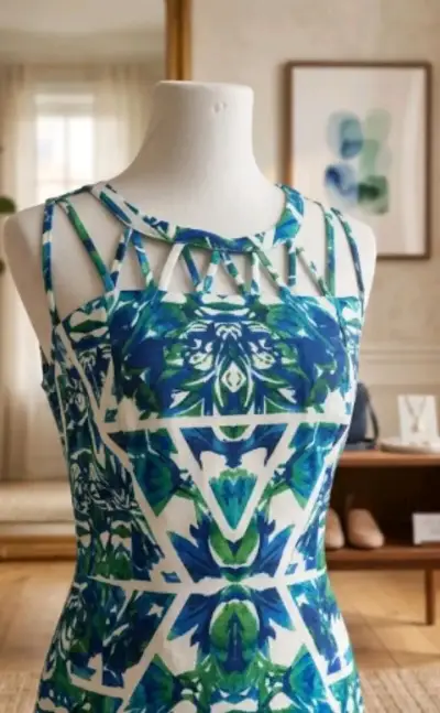 Vestido estampado azul y verde sin mangas - miniatura 2