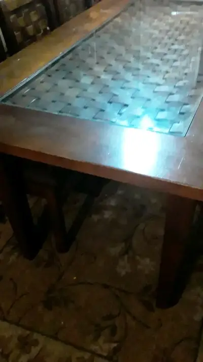 Mesa de comedor de madera solida 1.80m con vidrio - miniatura 3
