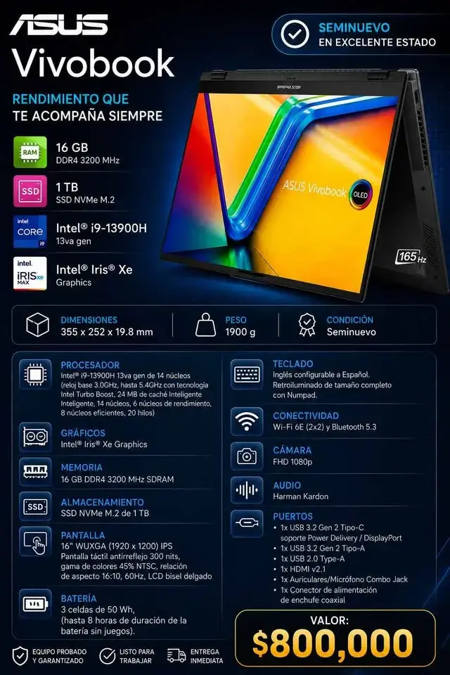 Laptop ASUS Vivobook i9 16GB RAM 1TB SSD