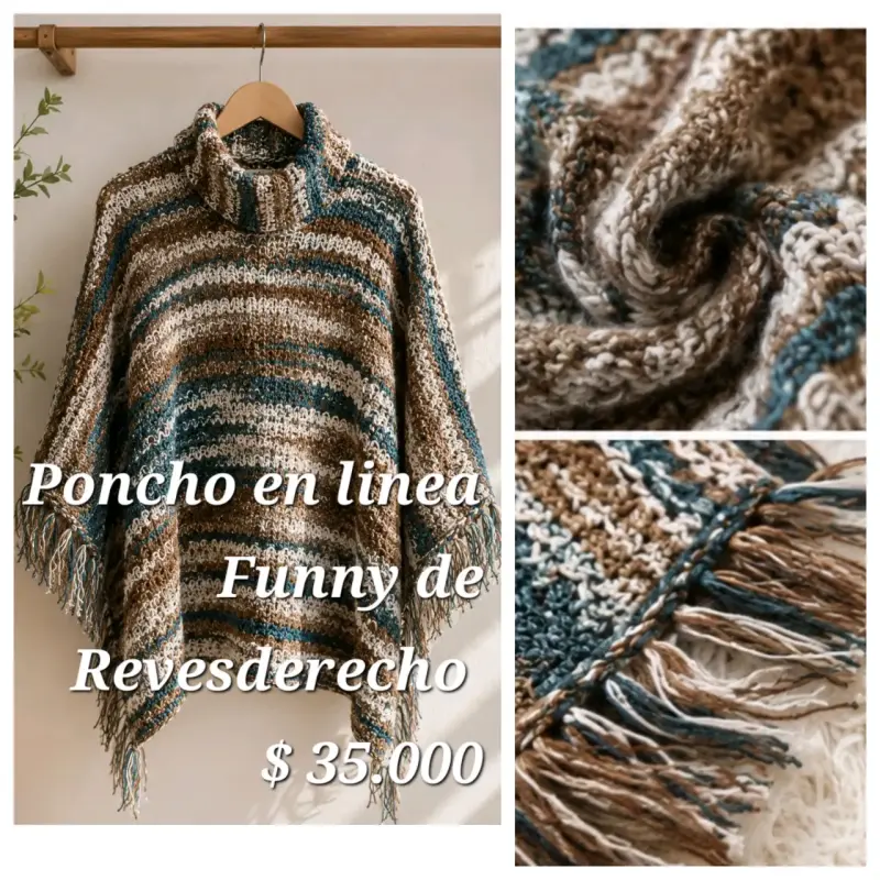 Poncho de lana a rayas multicolor