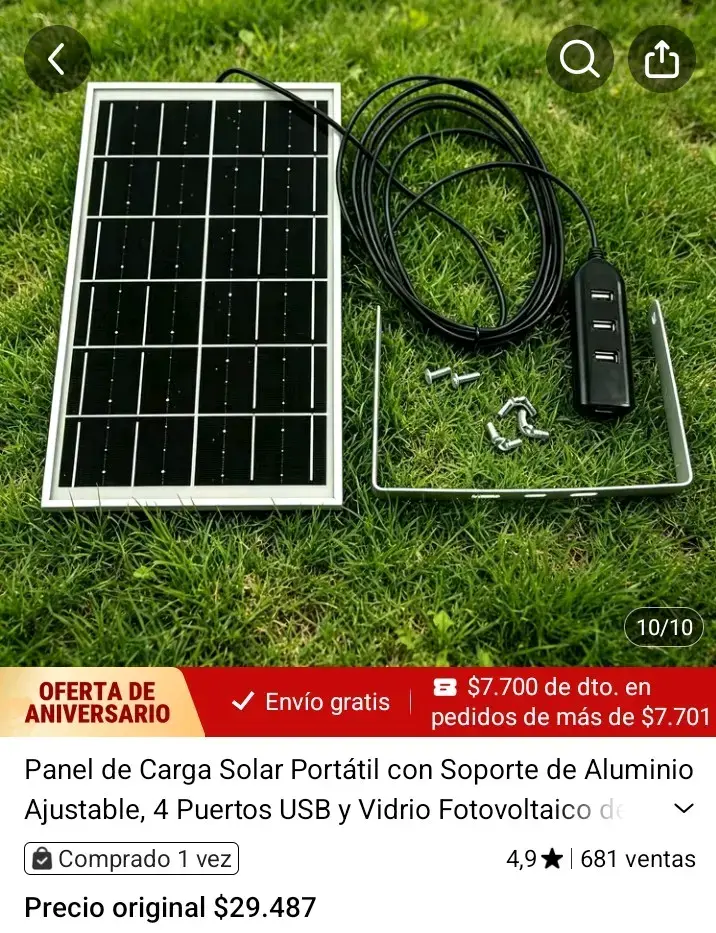 Panel Solar Portátil con 4 Puertos USB - 5