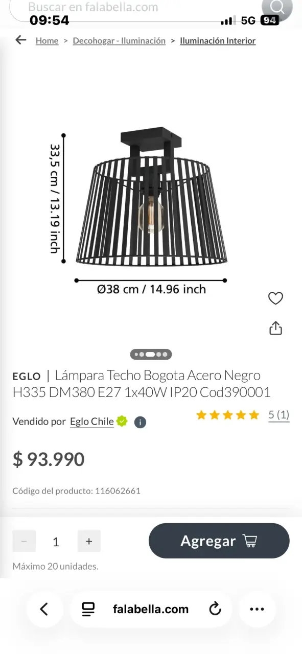 Lámpara de techo Eglo Bogotá acero negro