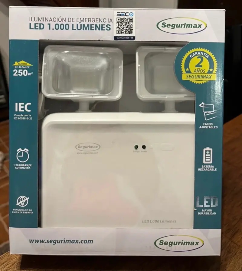 Luz de emergencia LED 1000 lúmenes Segurimax