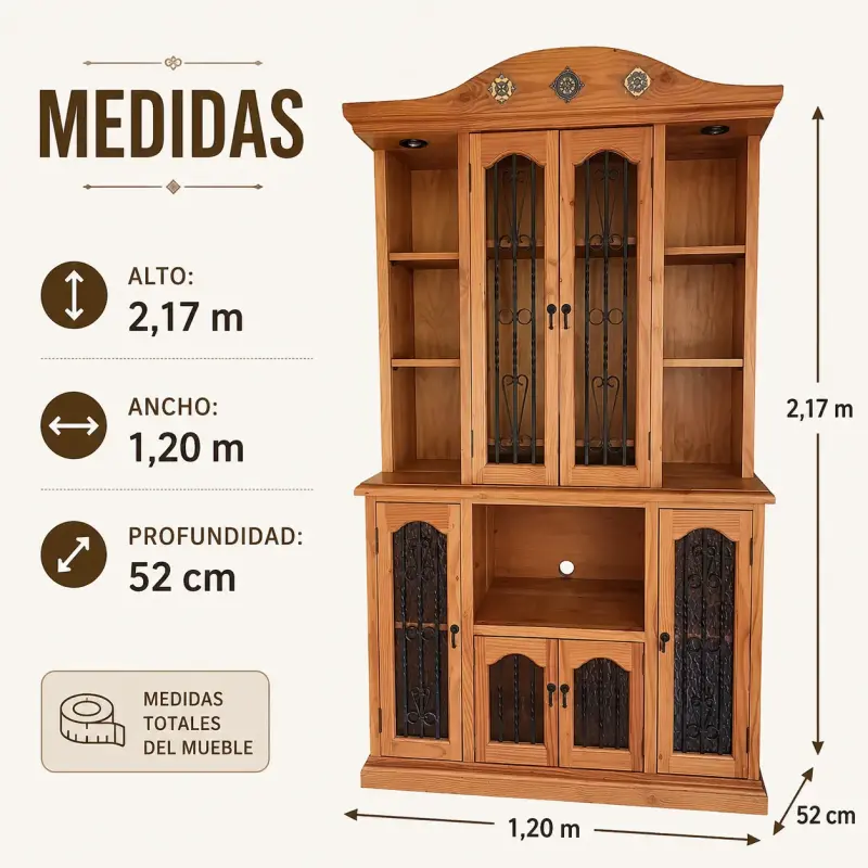 Vitrina de madera con puertas de vidrio - 4