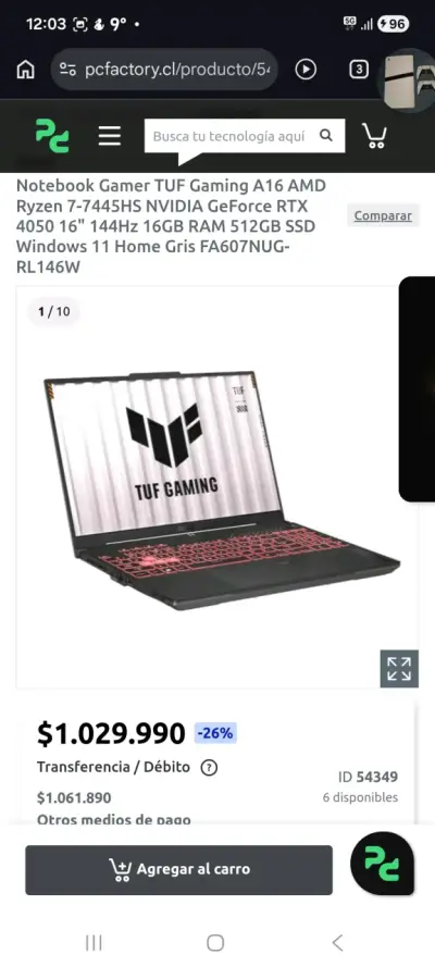 Notebook Gamer ASUS TUF Gaming A16 Ryzen 7 - miniatura 1