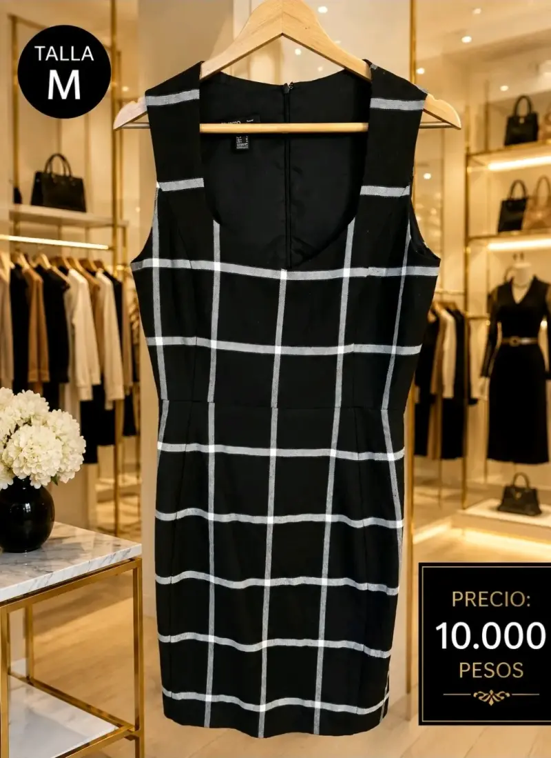 Vestido negro a cuadros talla M