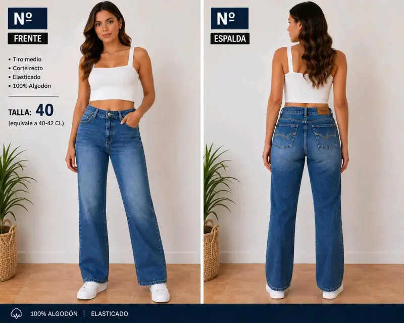 Jeans Mujer Tiro Medio Corte Recto - 1