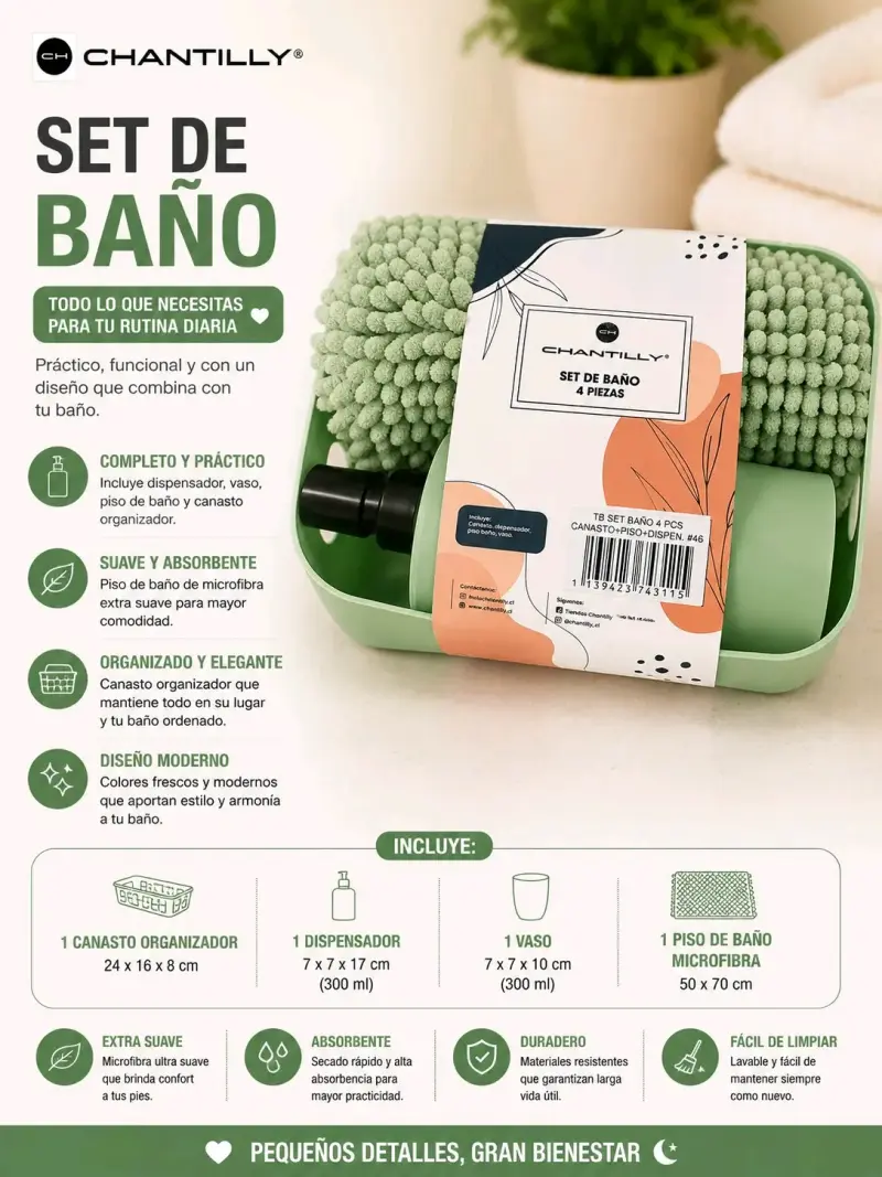 Set de baño Chantilly 4 piezas verde - 1
