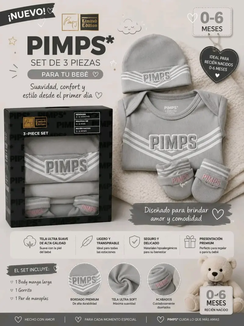 Set de ropa para bebé 0-6 meses Pimps