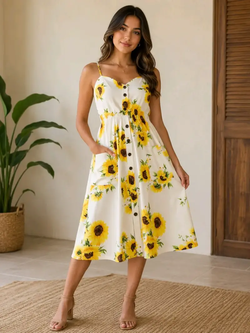 Vestido de verano con estampado de girasoles - 1