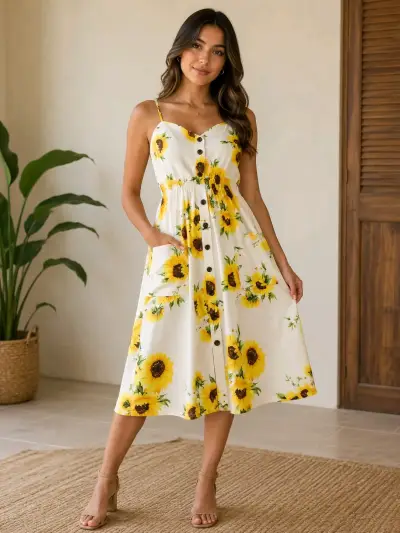 Vestido de verano con estampado de girasoles - miniatura 1