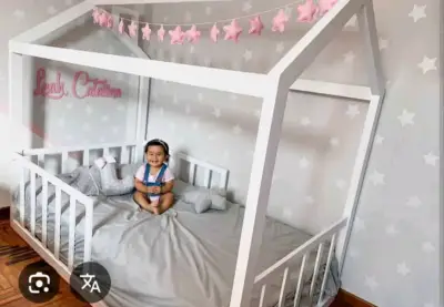 Cama infantil tipo casita blanca - miniatura 2