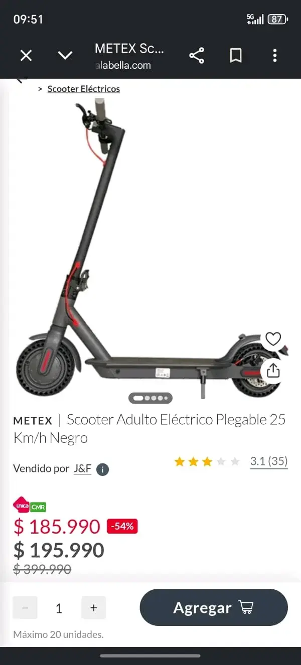 Scooter Eléctrico Plegable Metex 25 Km/h Negro - 1