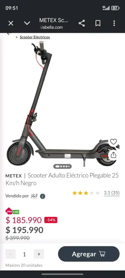 Scooter Eléctrico Plegable Metex 25 Km/h Negro - miniatura 1