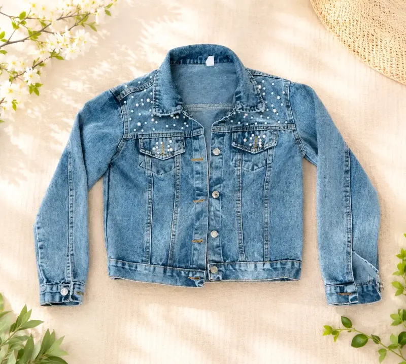 Chaqueta de mezclilla con perlas para mujer - 1