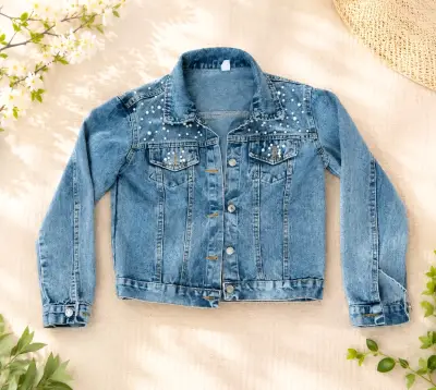 Chaqueta de mezclilla con perlas para mujer - miniatura 1