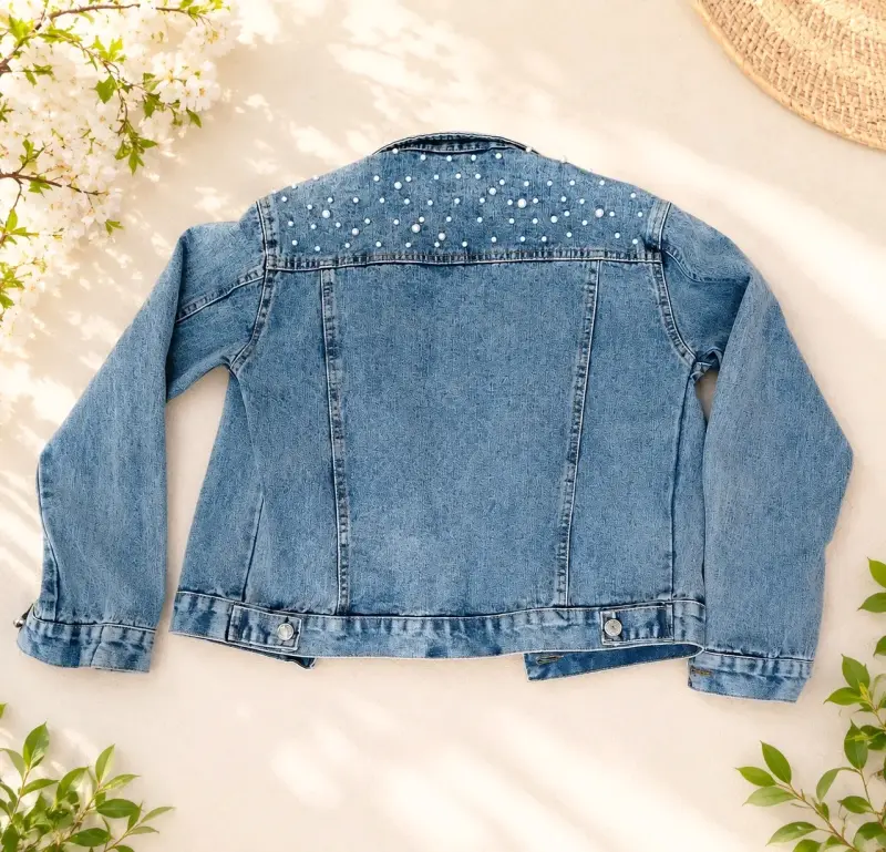 Chaqueta de mezclilla con perlas para mujer - 2
