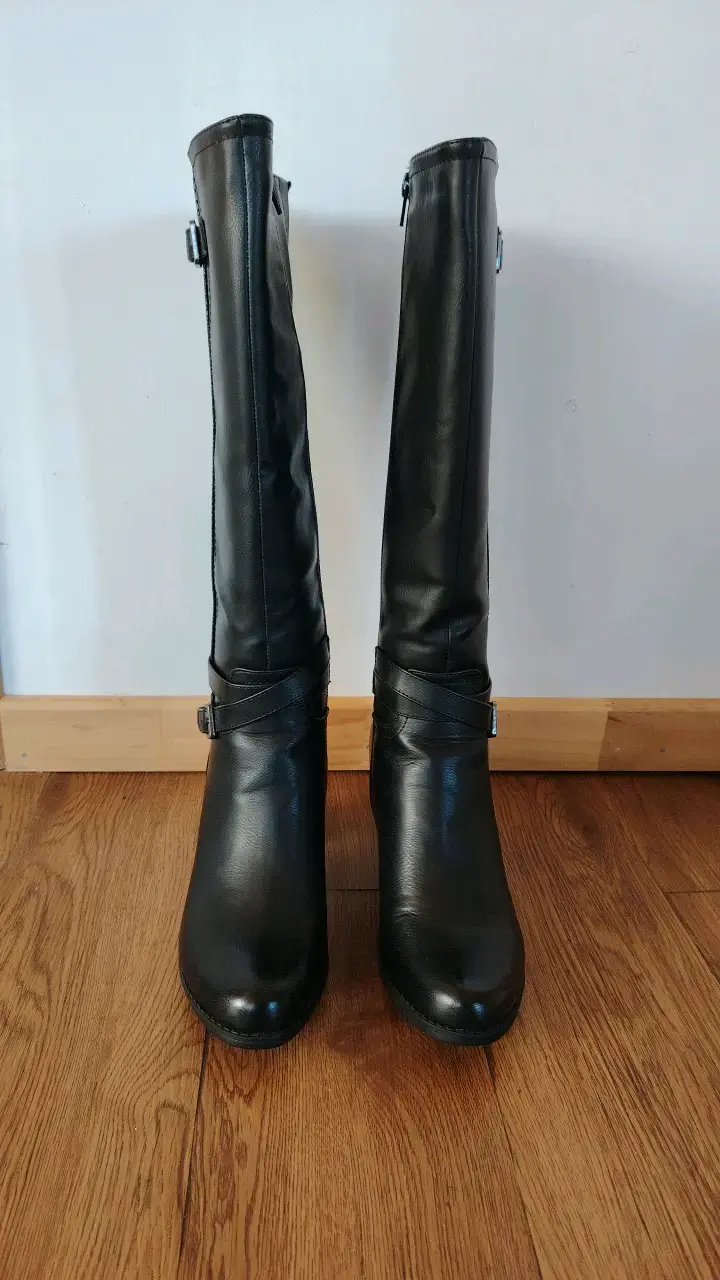 Botas negras de cuero para mujer con tacón alto - 3