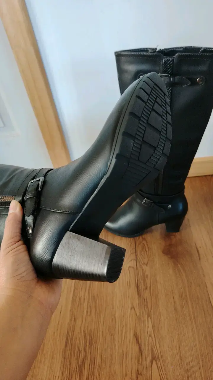Botas negras de cuero para mujer con tacón alto - 6