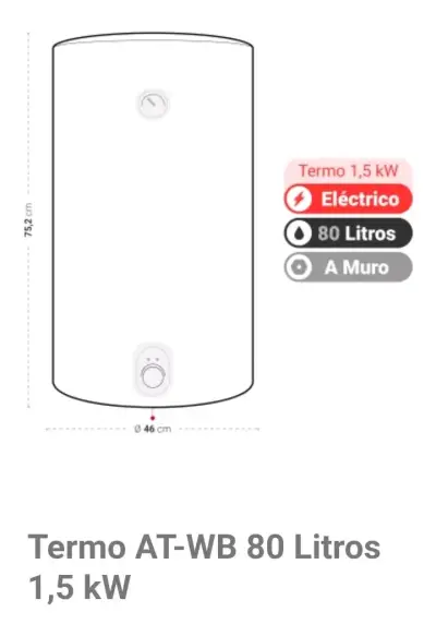 Termo eléctrico AT-WB 80 litros 1,5 kW - miniatura 1