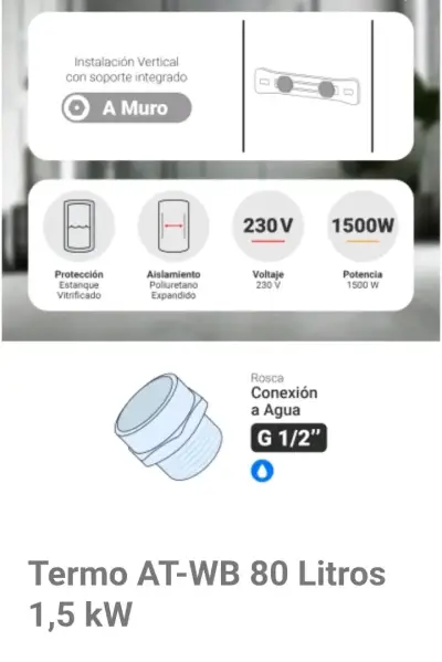 Termo eléctrico AT-WB 80 litros 1,5 kW - miniatura 5