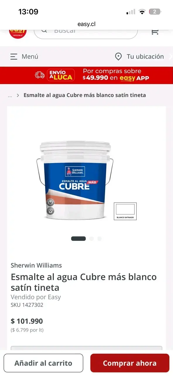 Esmalte al Agua Blanco Satinado Sherwin Williams