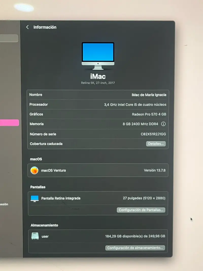 IMAC 2017 27” Pantalla retina 5K con detalle - 2