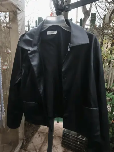 Chaqueta de ecocuero negra University - miniatura 1