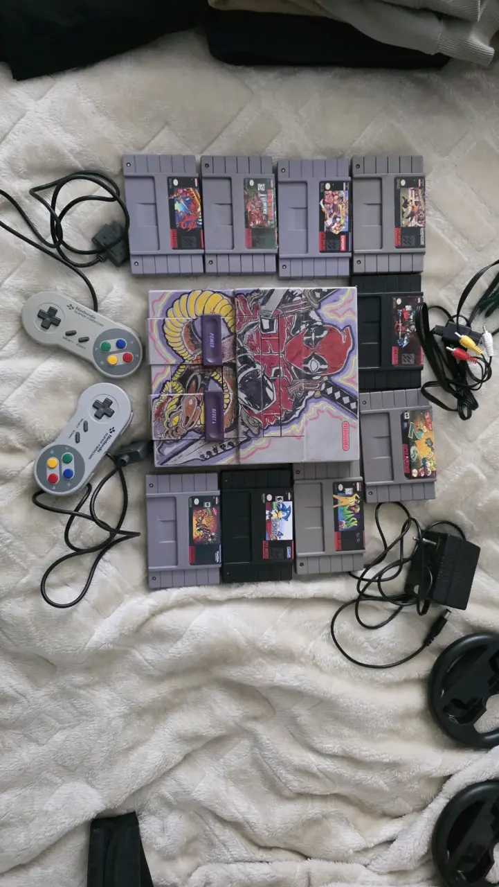 Consola Super Nintendo con juegos y controles