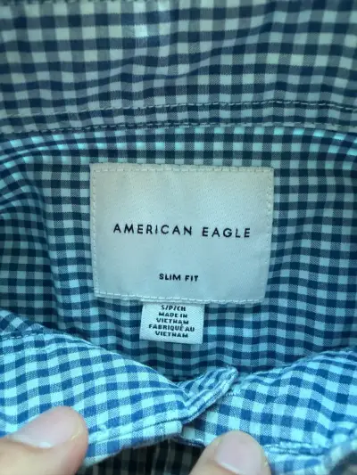 Camisa a cuadros azul American Eagle slim fit - miniatura 3