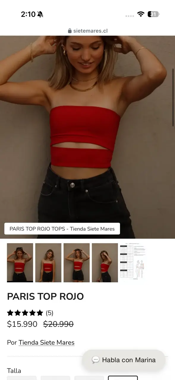 Top Rojo siete mares talla xs