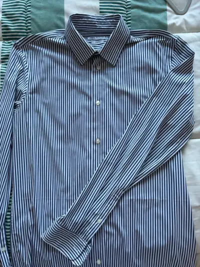 Camisa a rayas azul Zara Slim Fit - miniatura 1