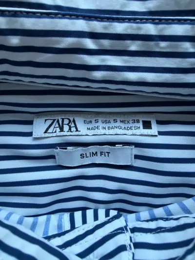 Camisa a rayas azul Zara Slim Fit - miniatura 2
