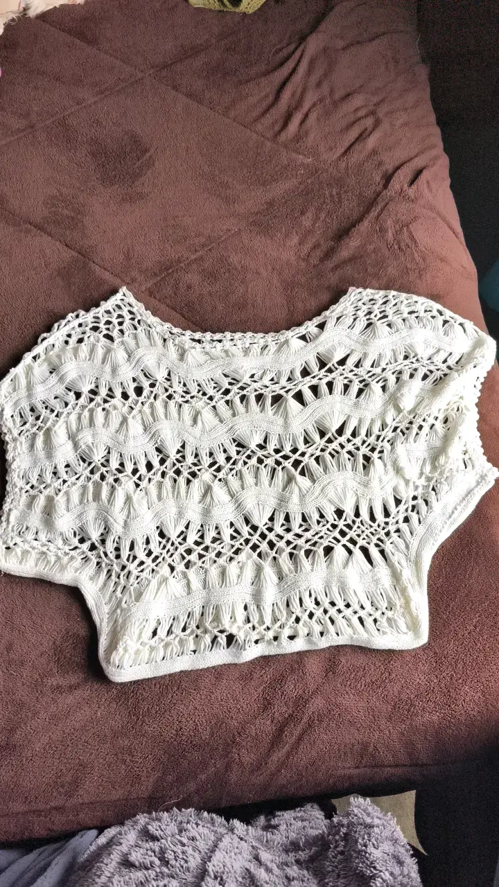 Top tejido blanco de encaje para mujer - 1