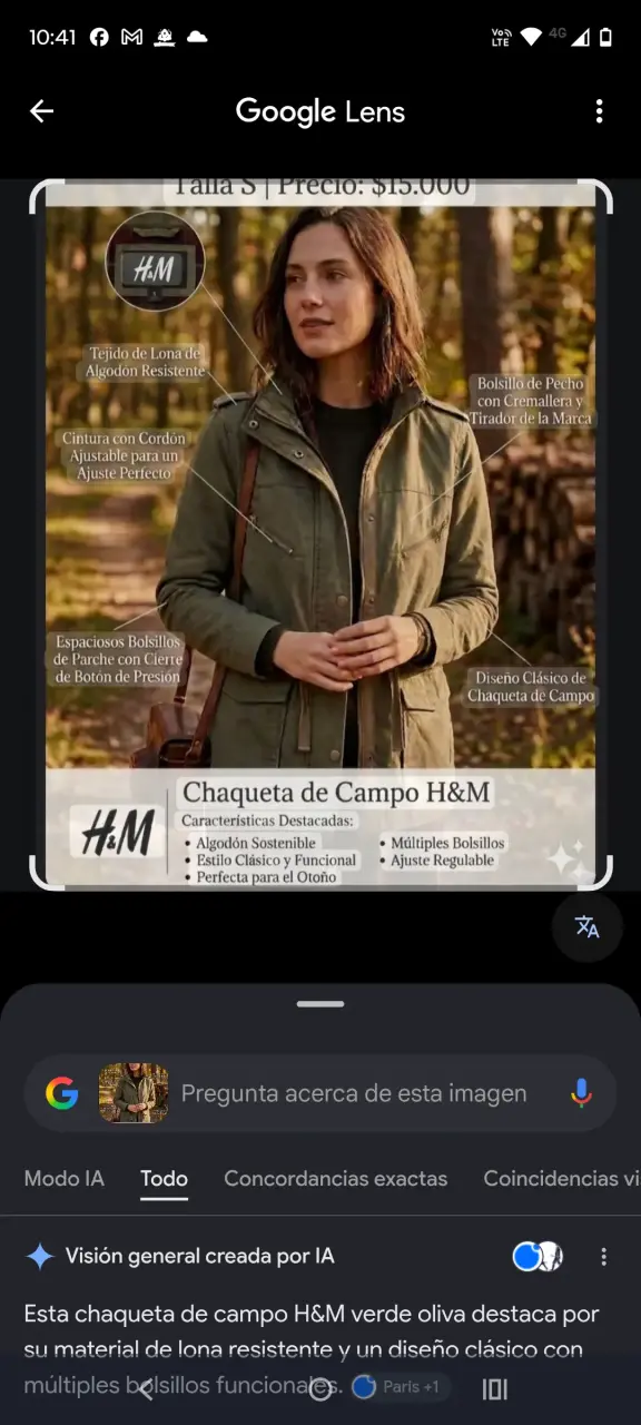 Chaqueta de campo verde oliva H&M con bolsillos - 1