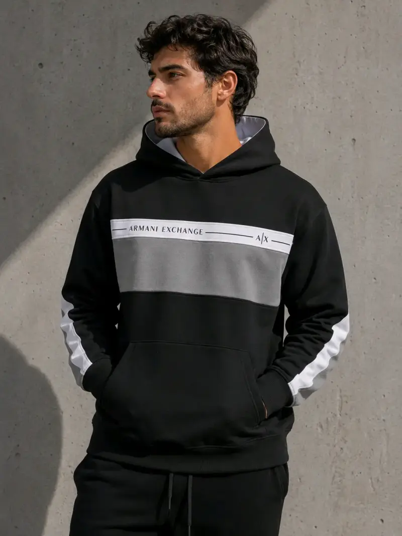 Polerón con capucha Armani Exchange negro y gris - 1