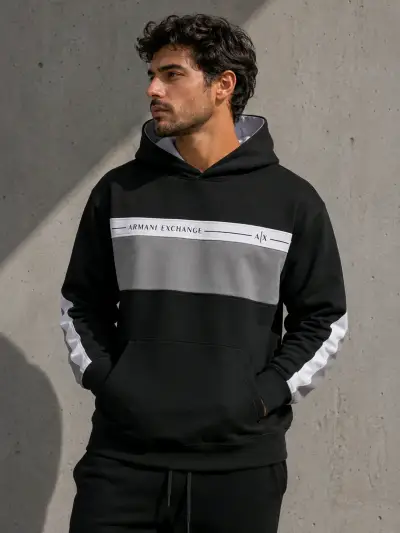 Polerón con capucha Armani Exchange negro y gris - miniatura 1