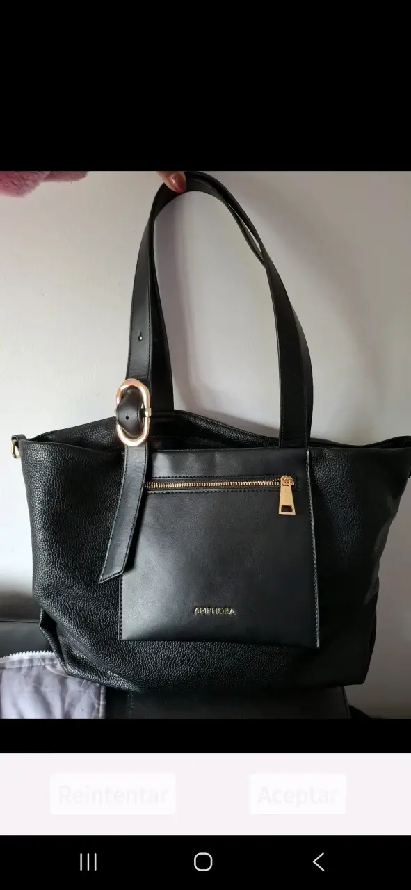 Bolso negro de cuero Amphora con cierre