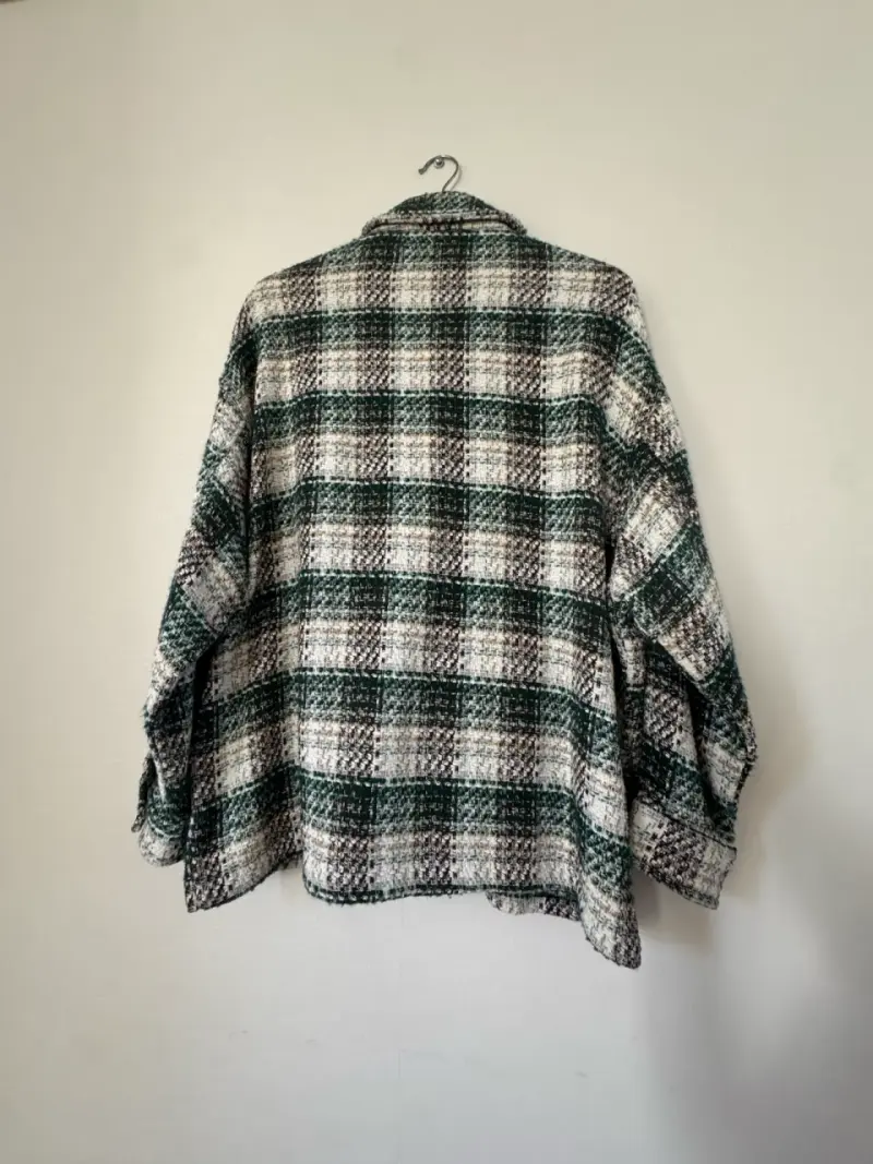 Chaqueta de lana a cuadros Zara verde y blanca - 2